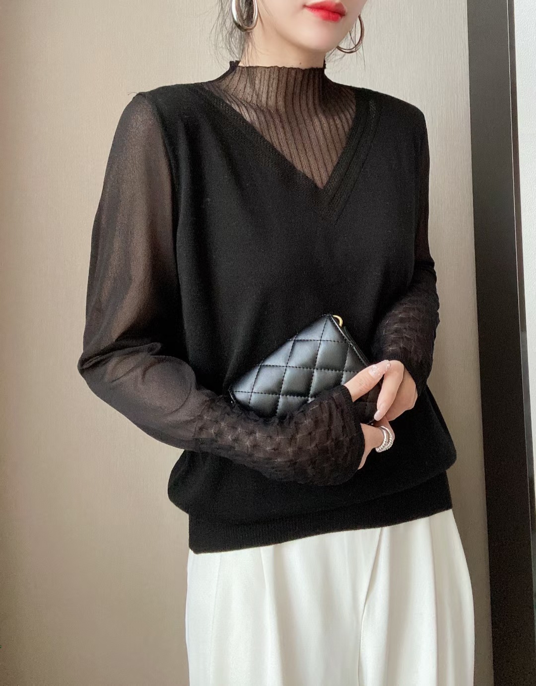 Women's Bottoming Shirt Loose Solid Color Stitching Sweater