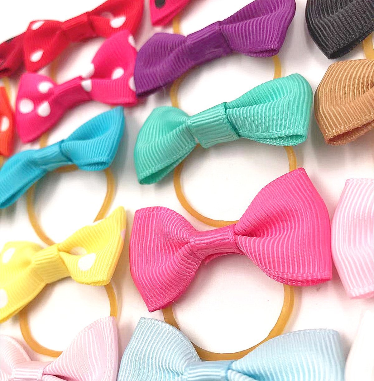 20 Colors Pet Dog Polka Dot Solid Color Small Bow And Rubber Band Hair Tie