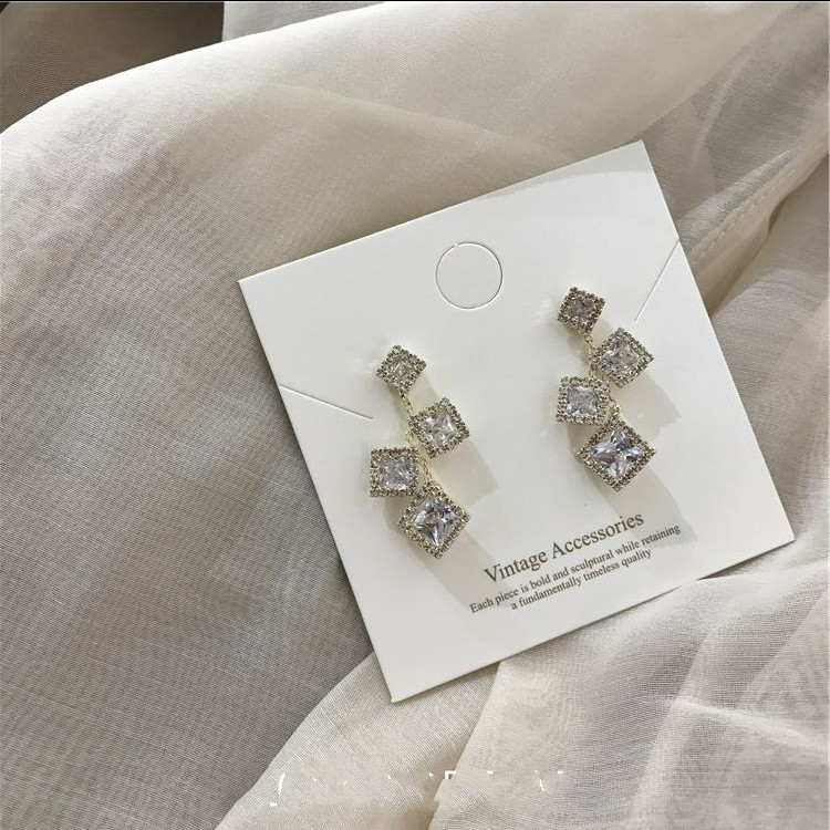 Net Red Irregular Square Earrings Long Diamond Commuter