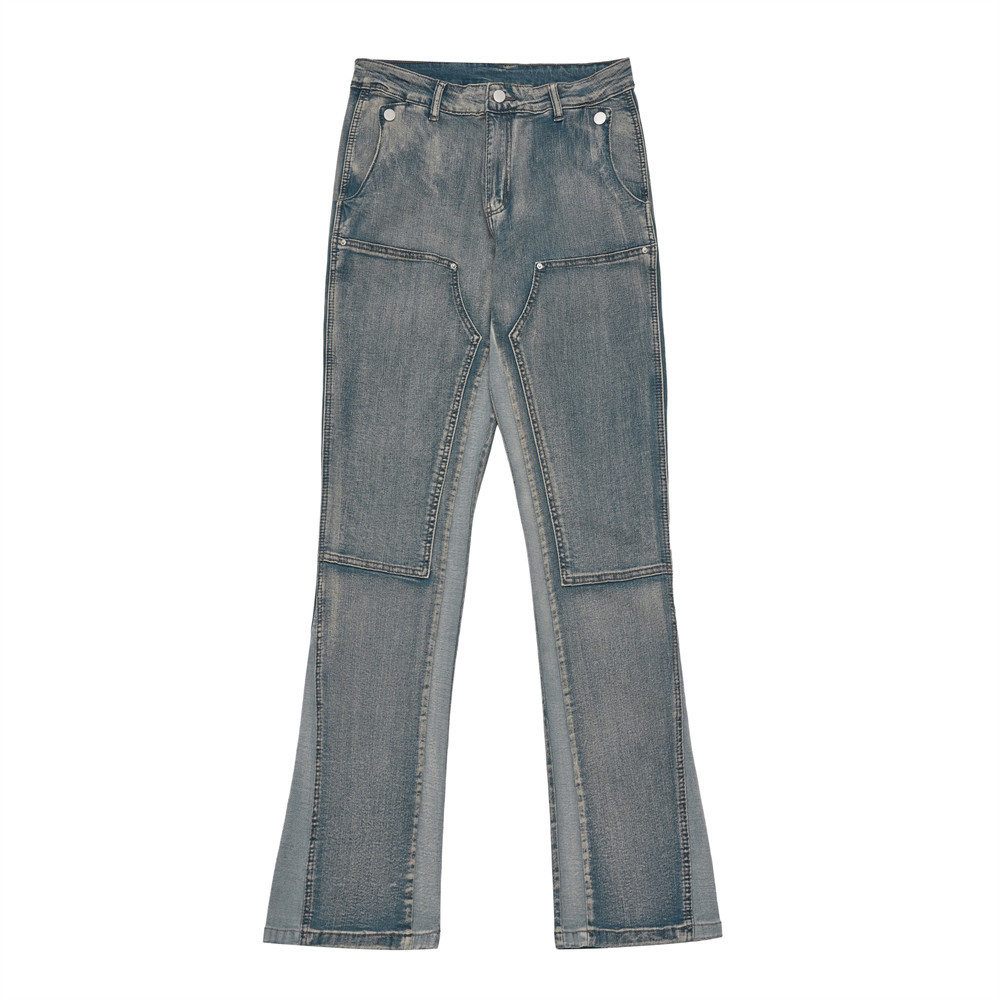 Title 3, Pantaloni flare in denim con cuciture a contras...