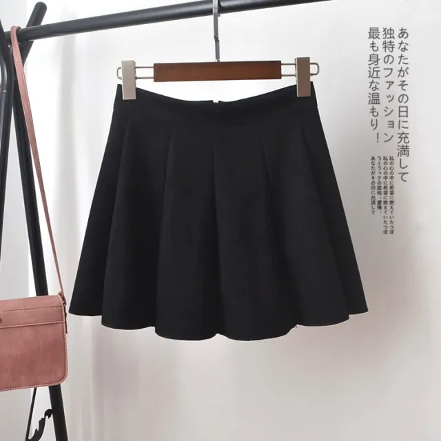 Women's High Waist Pleated Deerskin Velvet A line Skirt Black - Shop at LoveMi