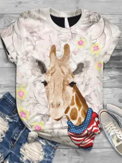 European And American Animal Printed Short Sleeved T-shirt - Foundation Makeup Giraffe - View 1