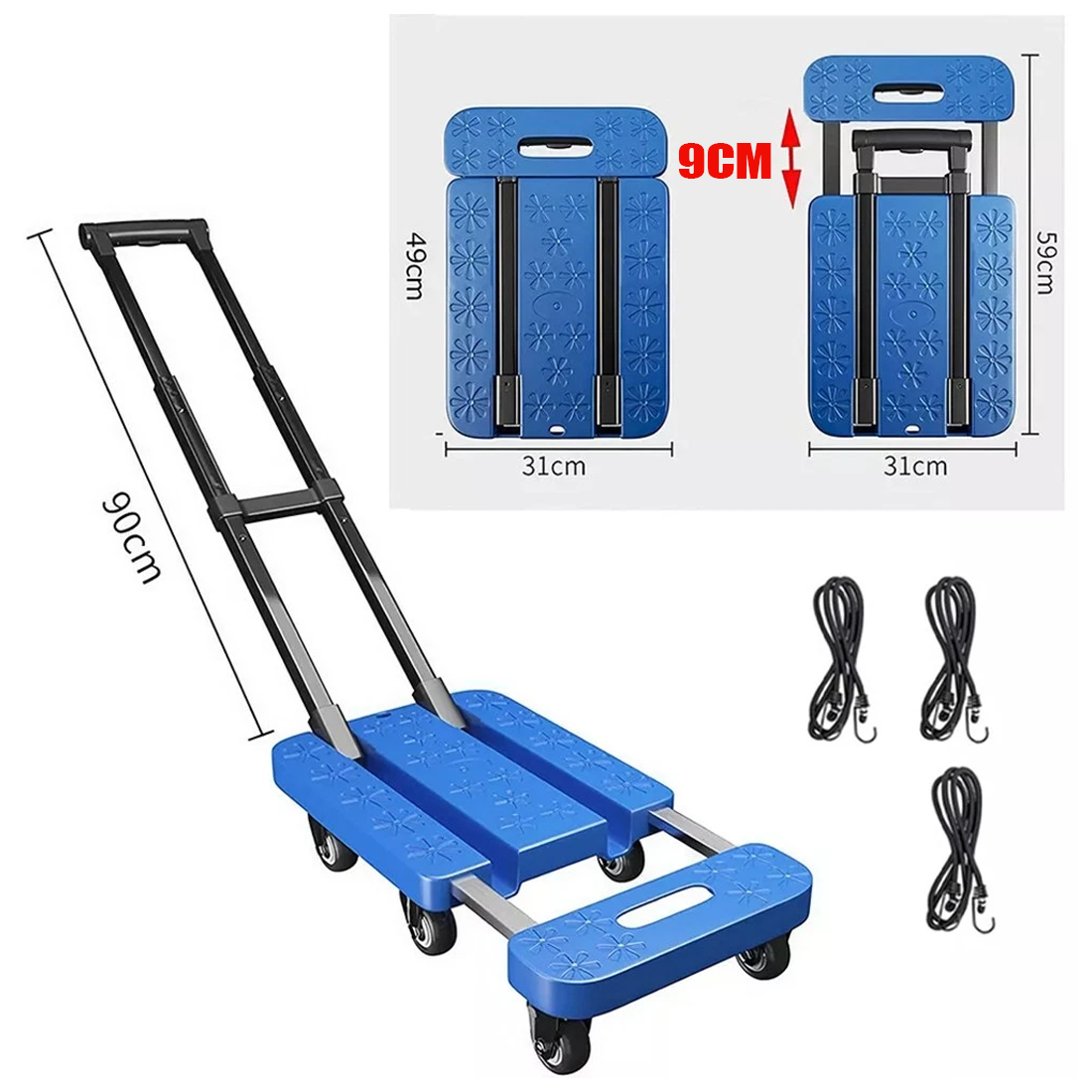 270KG Folding Hand Truck Luggage Dolly Trolley Moving Platform Cart Heavy Duty 19