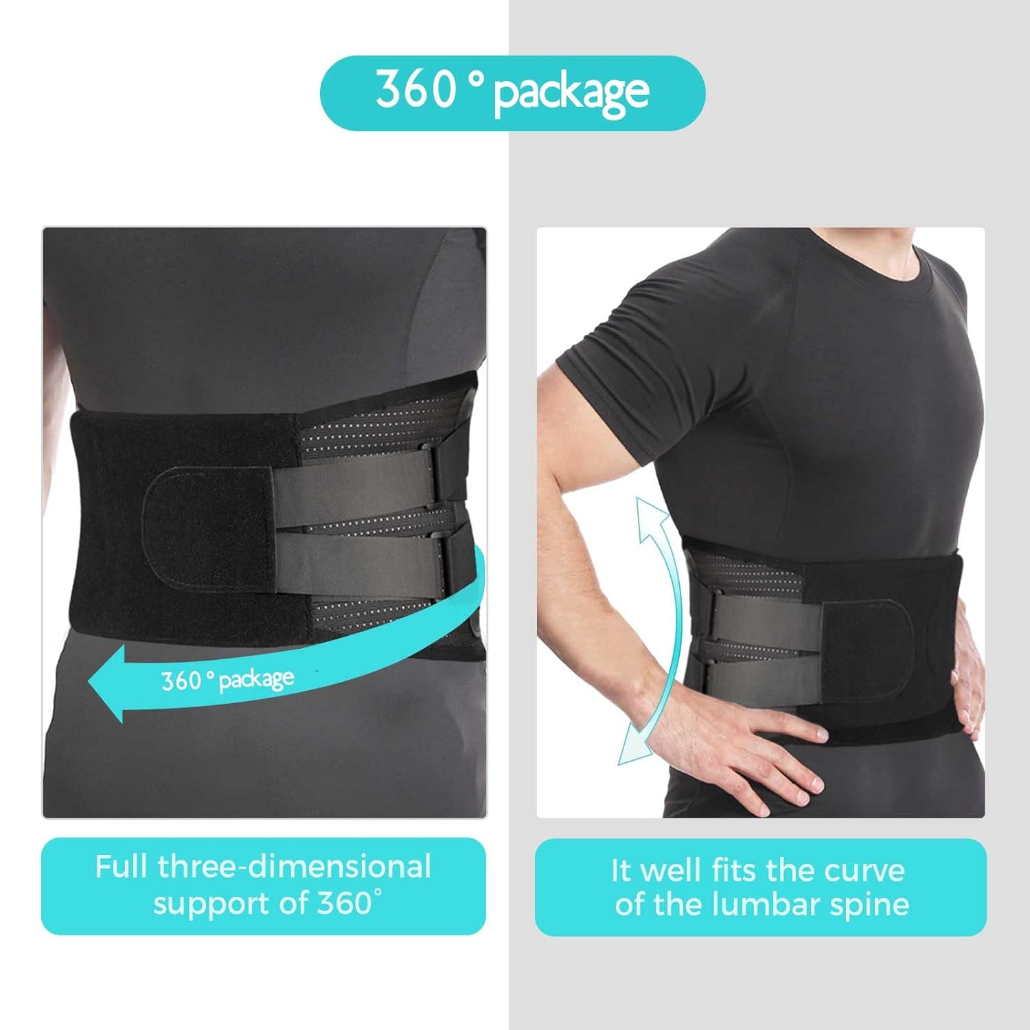 Lower Back Pain Relief Brace with 5 Pads. Back Brace for Lower Back Pain Relief, Lumbar Support Belt for Men and Women with 5 Lumbar Pads, Breathable and Adjustable Lumbar Lower Back Support Belt. Choose Your Size - Pay attention to measure your waist at 