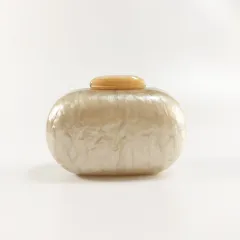 Women's Oval Acrylic Solid Colour Pearly Evening Bag - Champagne - View 1