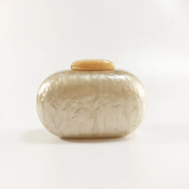 Women's Oval Acrylic Solid Color Pearly Evening Bag Champagne - Shop at LoveMi