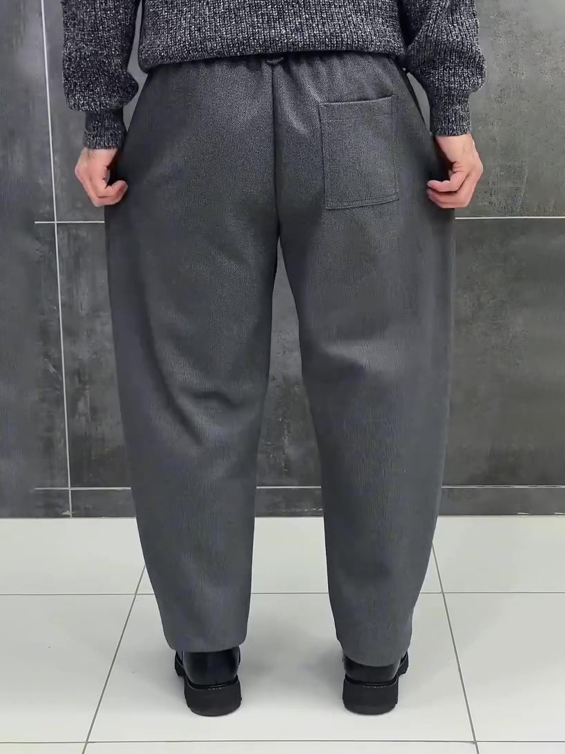 Dark Grey Wool Blend High Waist Pleated Relaxed Pants