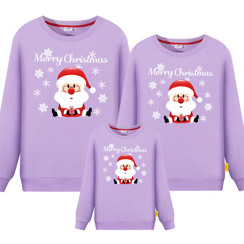 Santa Claus Print Crew Neck Sweater For A Family Of Three