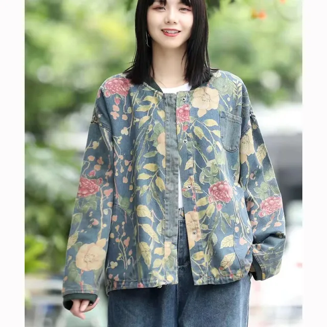Women's Ethnic Literary Retro Print Denim Jacket 2Suit - Shop at LoveMi