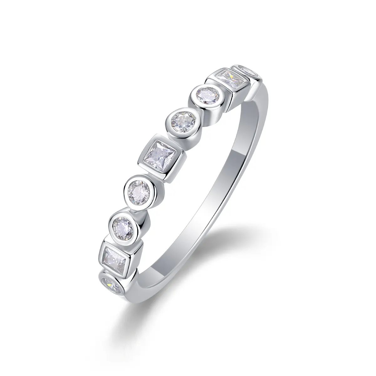 S925 Silver 2.0g Platinum Plated Moissanite Ring