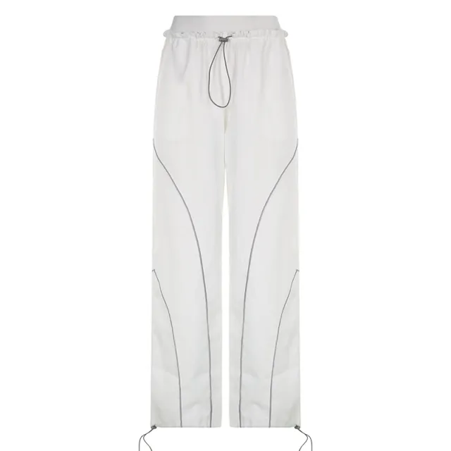 Stylish Vibrant High Waist Elastic Drawstring Lounge Pants White - Shop at LoveMi