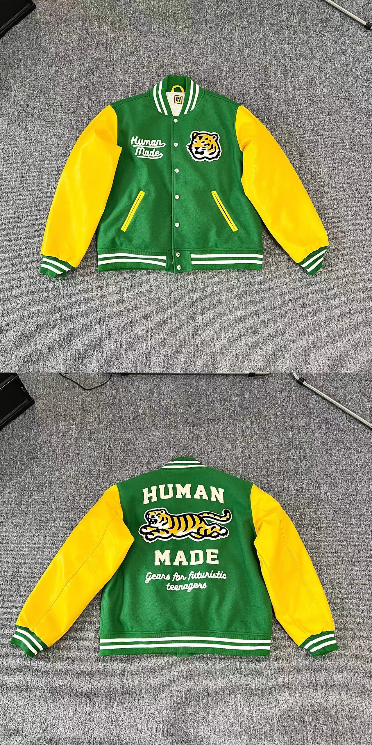 Tiger Embroidered Leather Jacket Couple Loose Fall And Winter Baseball Uniform Green - Shop at LoveMi
