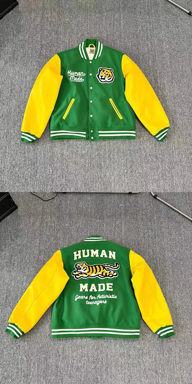 Tiger Embroidered Leather Jacket Couple Loose Fall And Winter Baseball Uniform Green - Shop at LoveMi