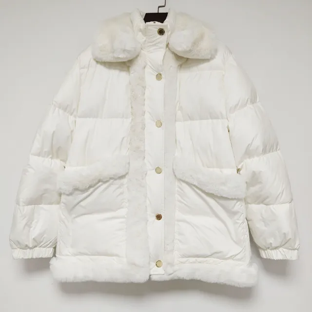 New Fashion Fur Collar Stitching White Temperament Commuter Stand up Collar Down Jacket Women White - Shop at LoveMi