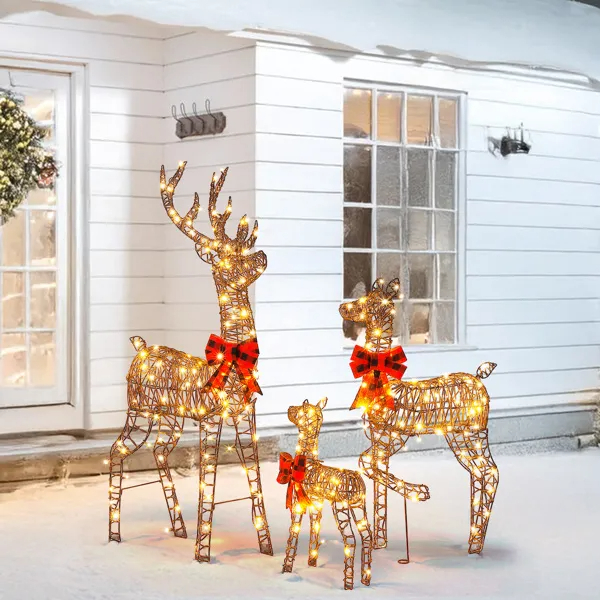 3-Piece Lighted Christmas Reindeer Family Set Outdoor Decorations, Weather Proof Rattan Deer Family Set… image 10