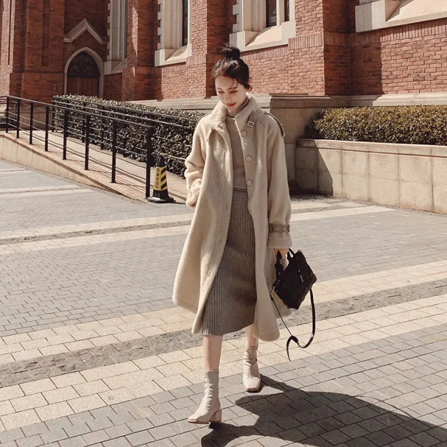 Lamb Cotton Jacket New Style Women Plus Velvet Thick Lamb Wool Coat Milk Camel - Shop at LoveMi