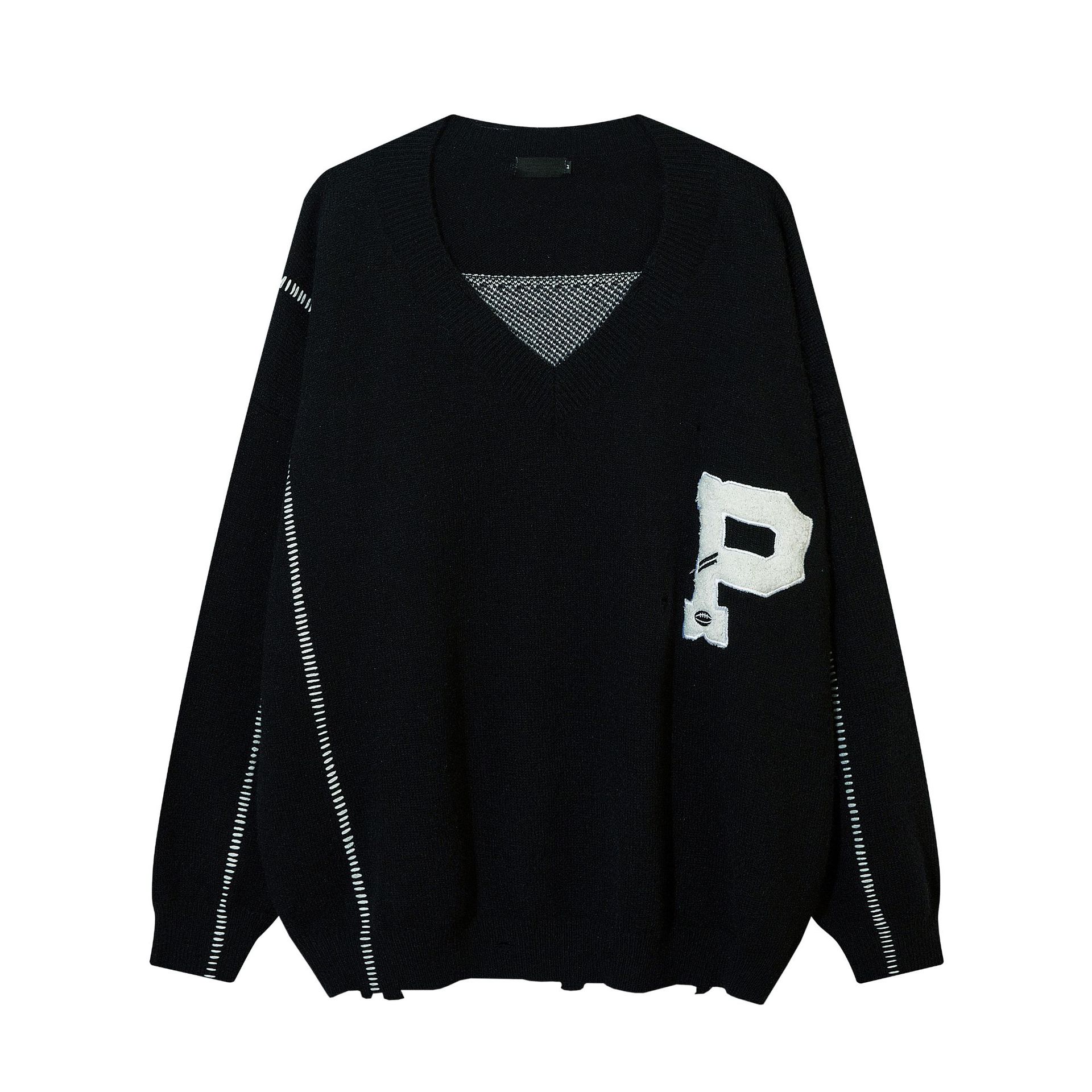 Small High Street Broken V-Neck Black Sweater Male