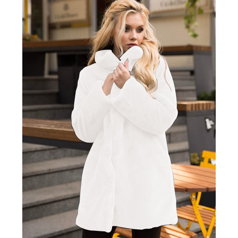 Stand up Collar Winter Faux Fur Coat Mid length White - Shop at LoveMi