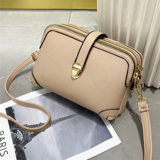 Women's Fashion Large Capacity Solid Color Shoulder Crossbody Bag Khaki - Shop at LoveMi