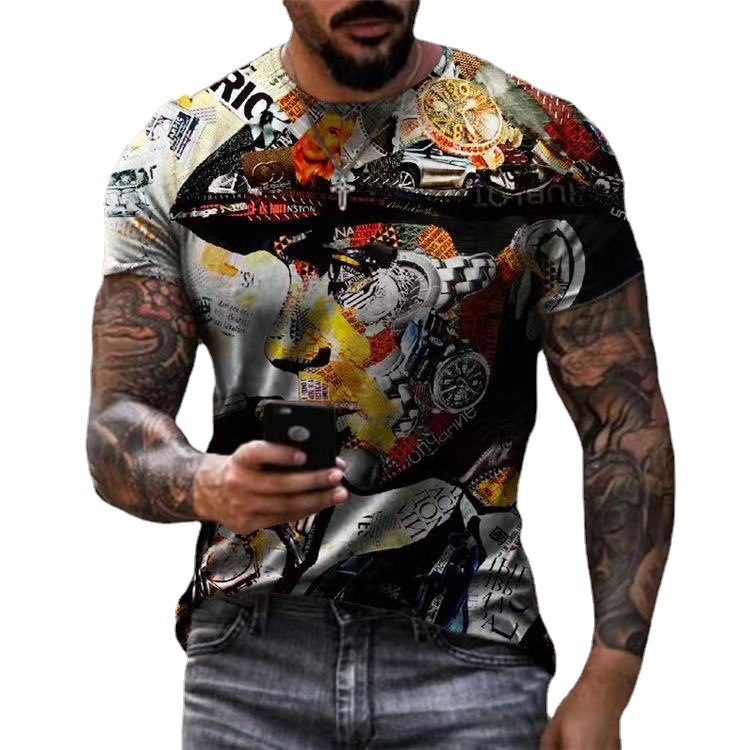 Title 2, Mens Round Neck Printed Bottoming Shirt T-shir...