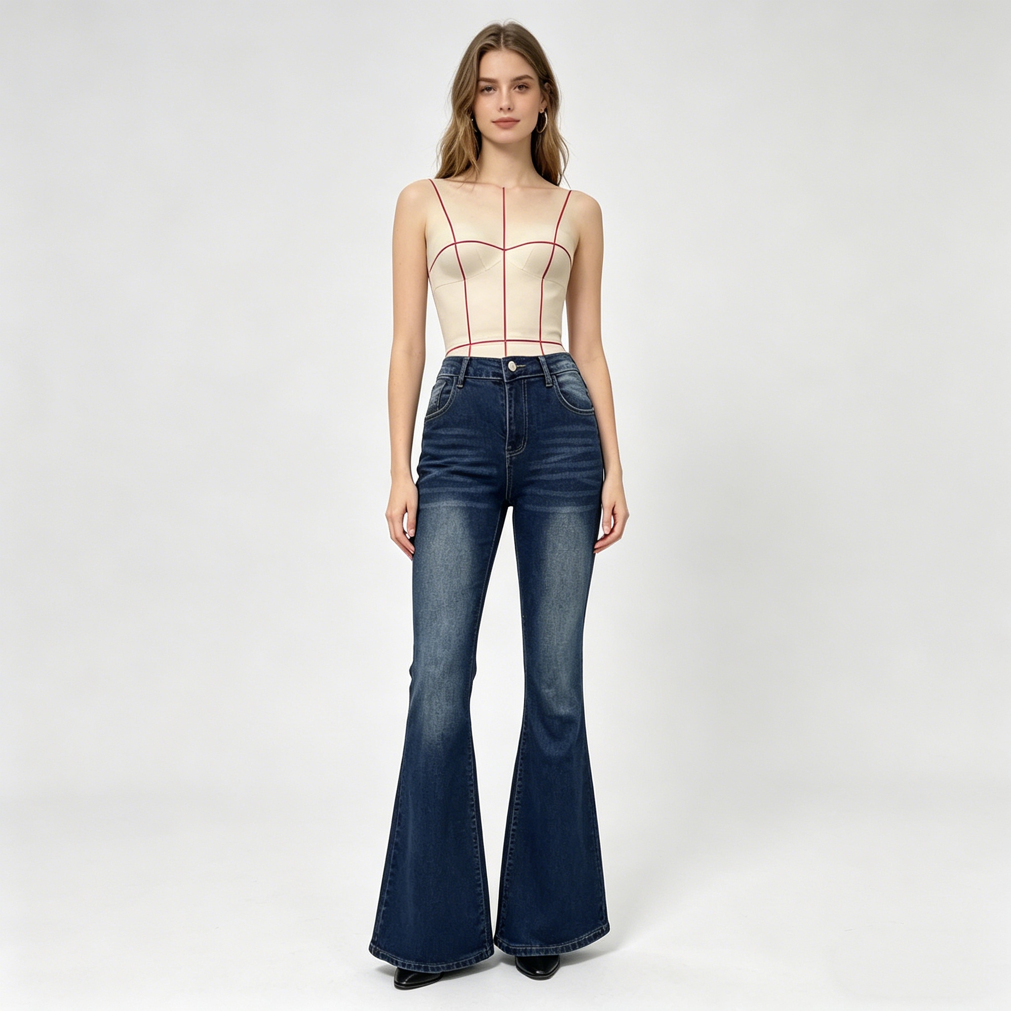 Women's Flared Jeans With Back Pocket Bow & Rhinestone Detail