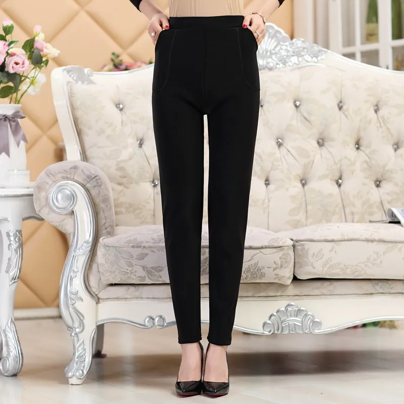 Plush Thickened Large Size Middle-aged And Elderly Leggings Female - Plush Black