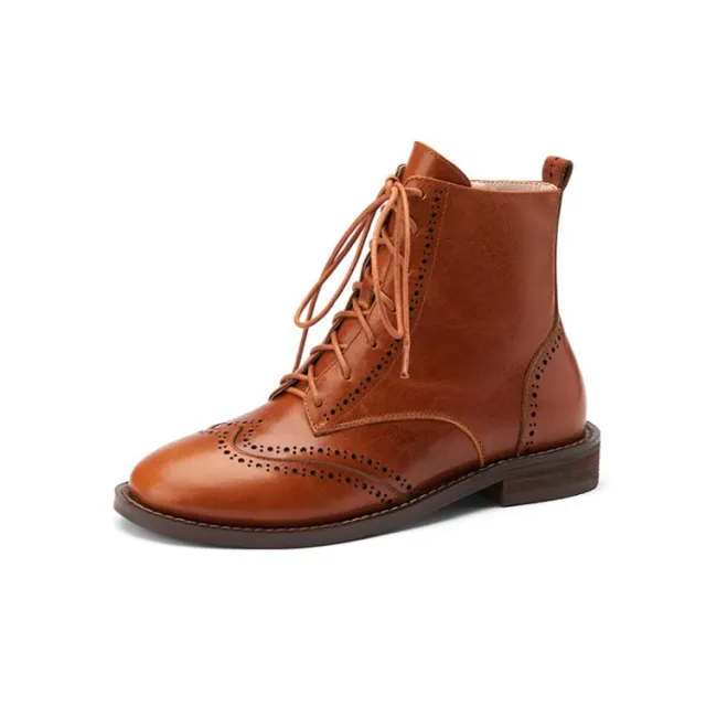 British Vintage Carved Martin Boots Wild Lace Low Heel Brown - Shop at LoveMi