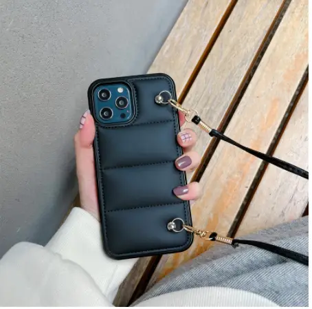 Black Down Jacket Messenger Lanyard Phone Case
