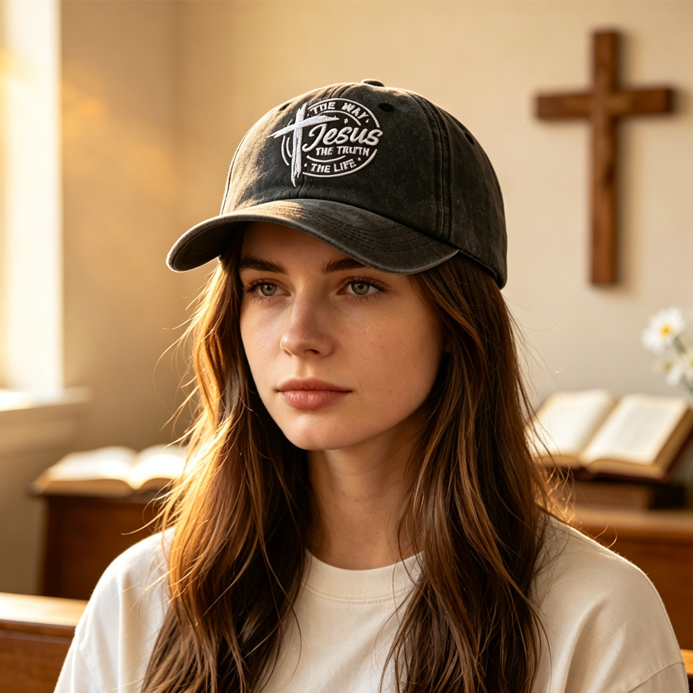 2pcs Vintage Washed Black Baseball Cap For Women Men, Jesus The Way The Truth The Life Cross Embroidered Faith Christian Hat — foto 7