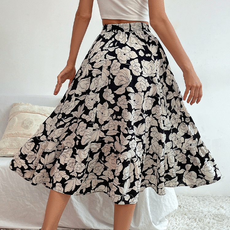 Casual High Waist Printed Fishtail Skirt