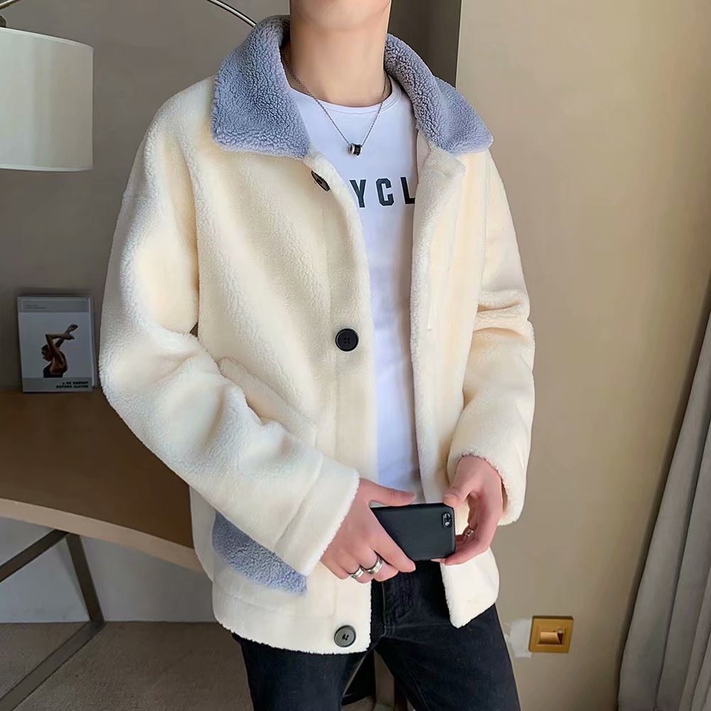 Thickened Warm Fleece Padded Jacket Men's Lamb Wool Coat