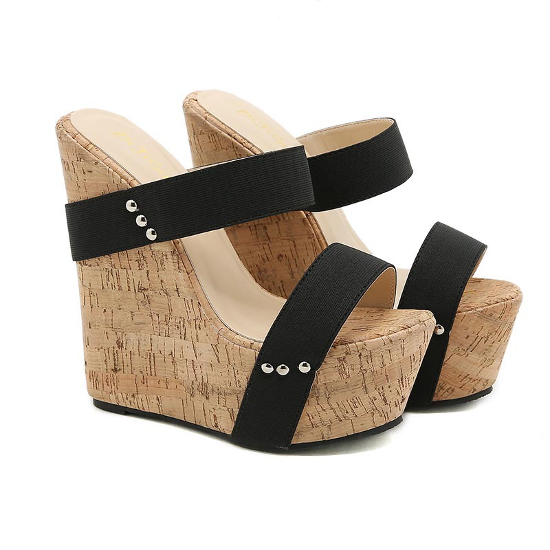 Sexy Slope High Heel Fashion Large Size Women's Sandals And Slippers Black - Shop at LoveMi