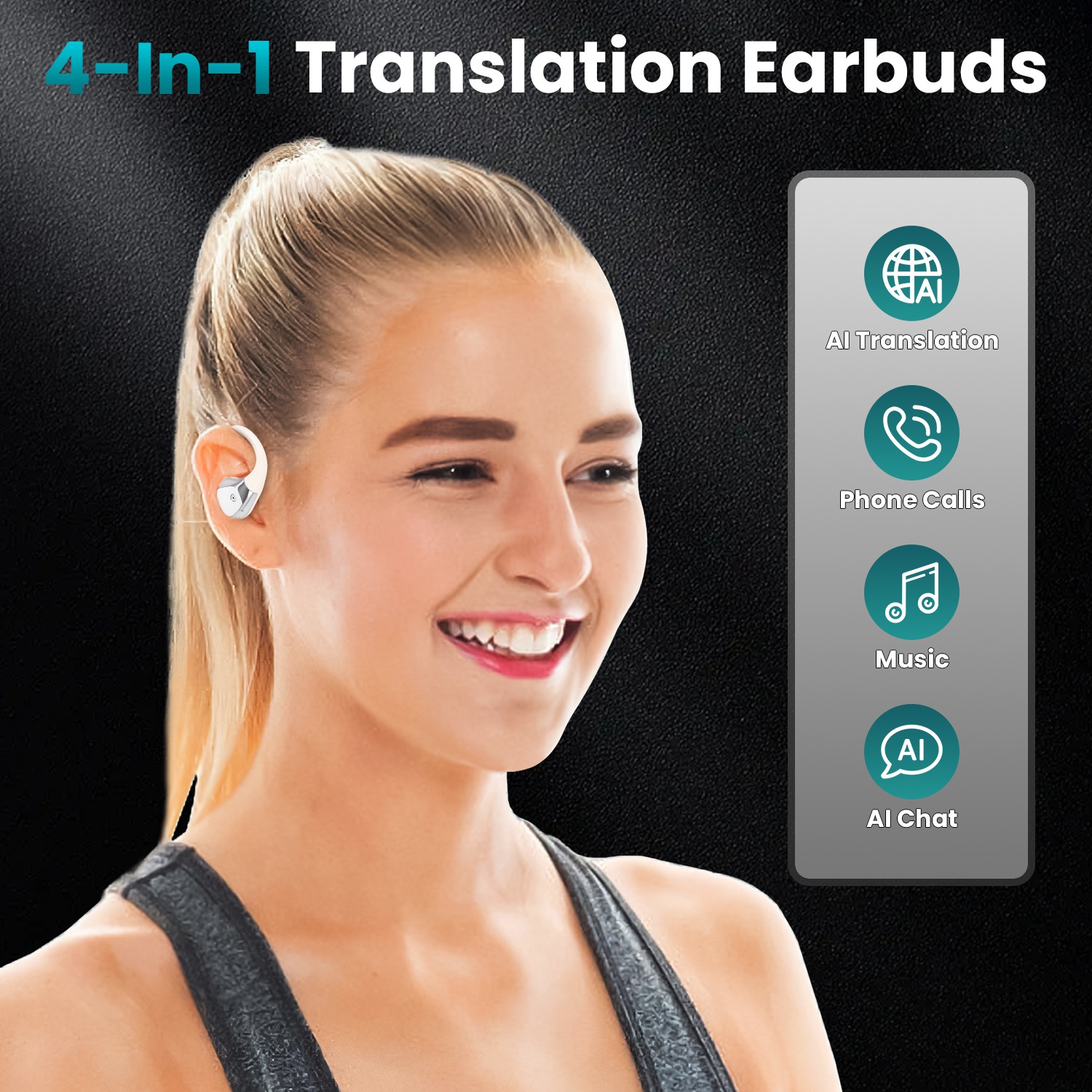 Open-Ear AI Translation Earbuds 165 Language Real Time AI Headphone Wireless 6.0 Translating Earbuds With 360 Degree Rotating Charging Case Lanyard For Travel Meetings Language Learning thumbnail 15