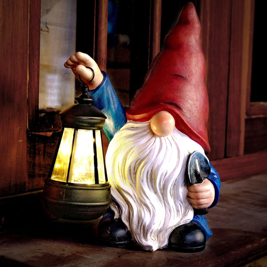 Garden Gnomes Statues Outdoor Decor With Shovel Solar Gnome With Lantern LED Lights,Terrace Xmas Courtyard Lawn Patio Porch Decoration Birthday 3
