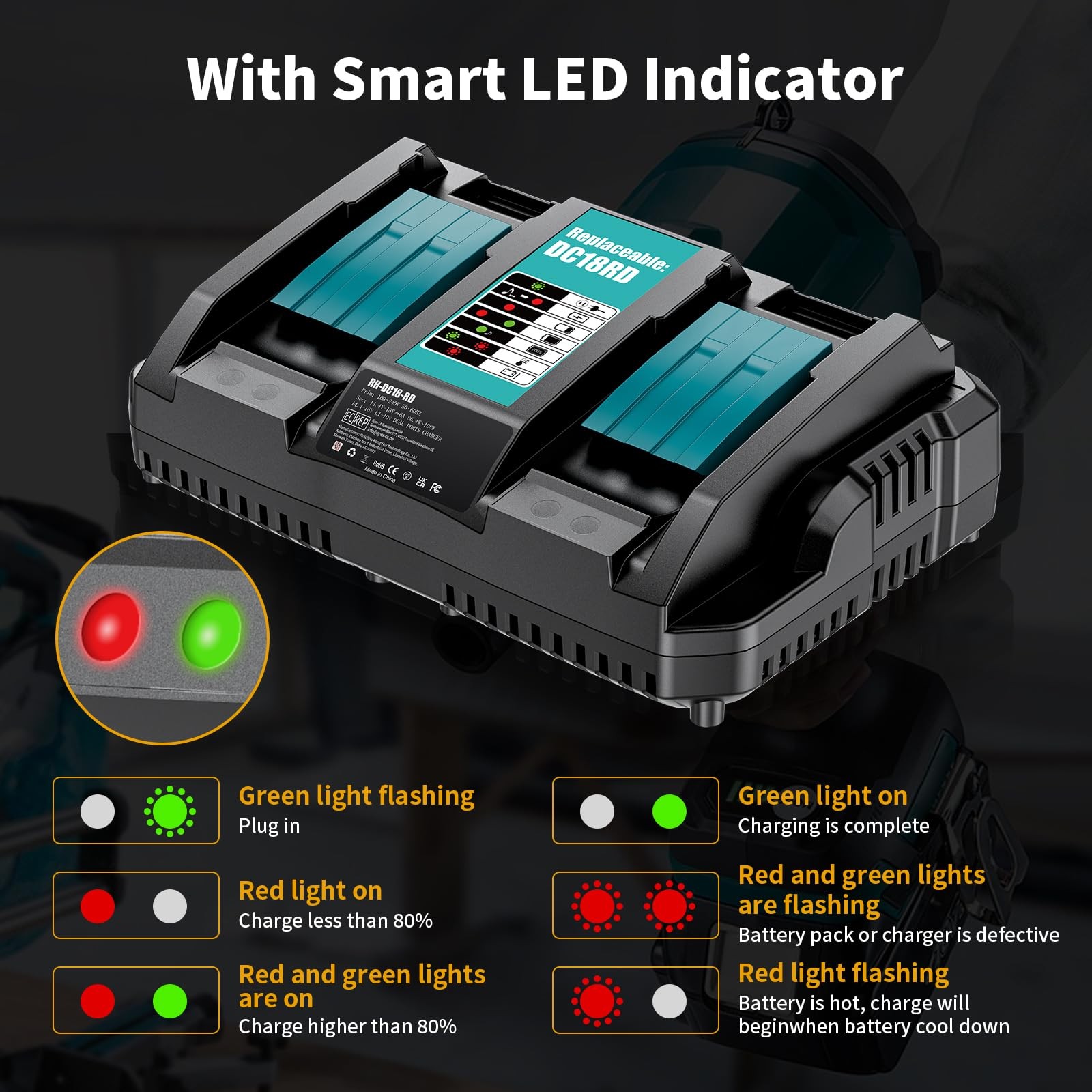Dual Fast Charger For  18V Li-Ion Battery BL1860 BL1830 BL1850 BL1840 NEW — foto 3