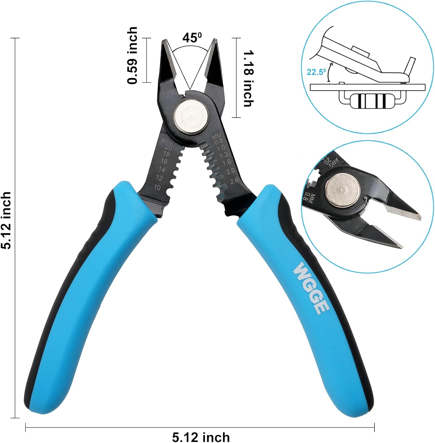 Precision Flush Wire Cutter & Stripper, 10-20 AWG, 6-Inch High-Carbon Steel Tool With Spring Handle & Angled Jaws For Electronics 5