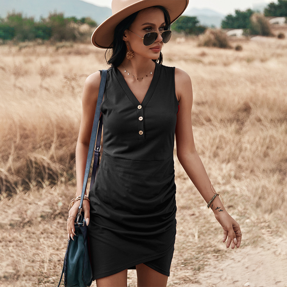 Women's Vest Solid Color Dress With Waist Slimming Skirt