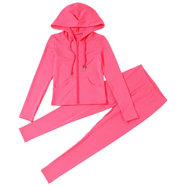 New Women's Clothing Autumn Cardigan Hooded Slim Fit Sports And Leisure Suit Rose Red - Shop at LoveMi