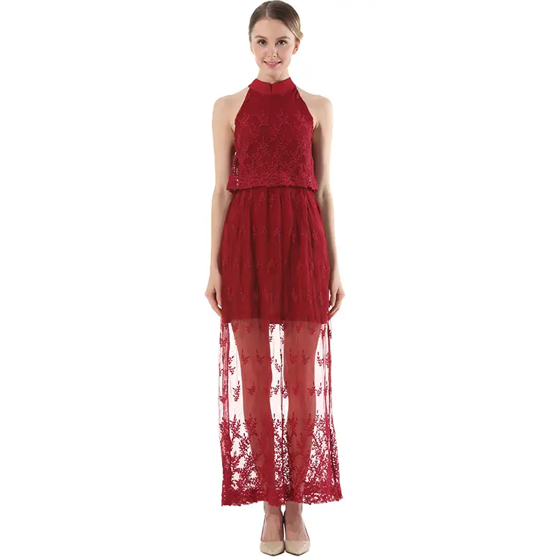 Off-The-Shoulder Slim Embroidered Lace Dress