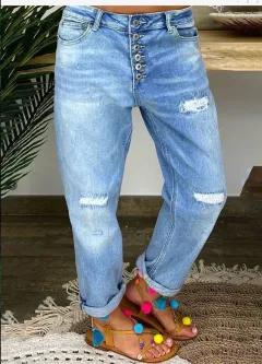 Jeans High-waisted Jeans Summer Jeans Loose Slim Jeans Straight Daddy Pants - Light Blue - View 1