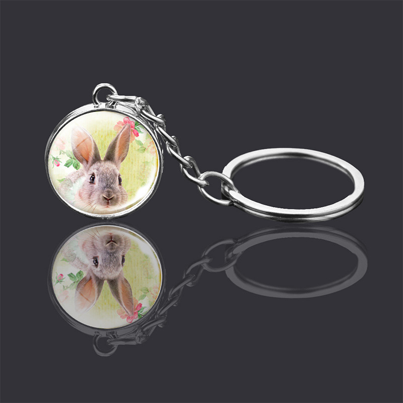 Animal Double Sided Glass Ball Keychain Ornament Rabbit - Shop at LoveMi