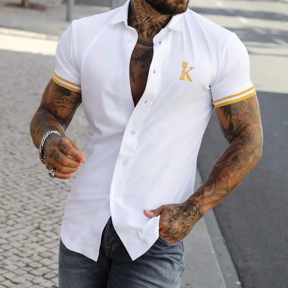 Printed Color Matching Casual Slim Short Sleeve Shirt