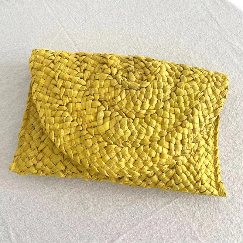 Cornhusk Woven Straw Fashion Clutch Vacation - Yellow