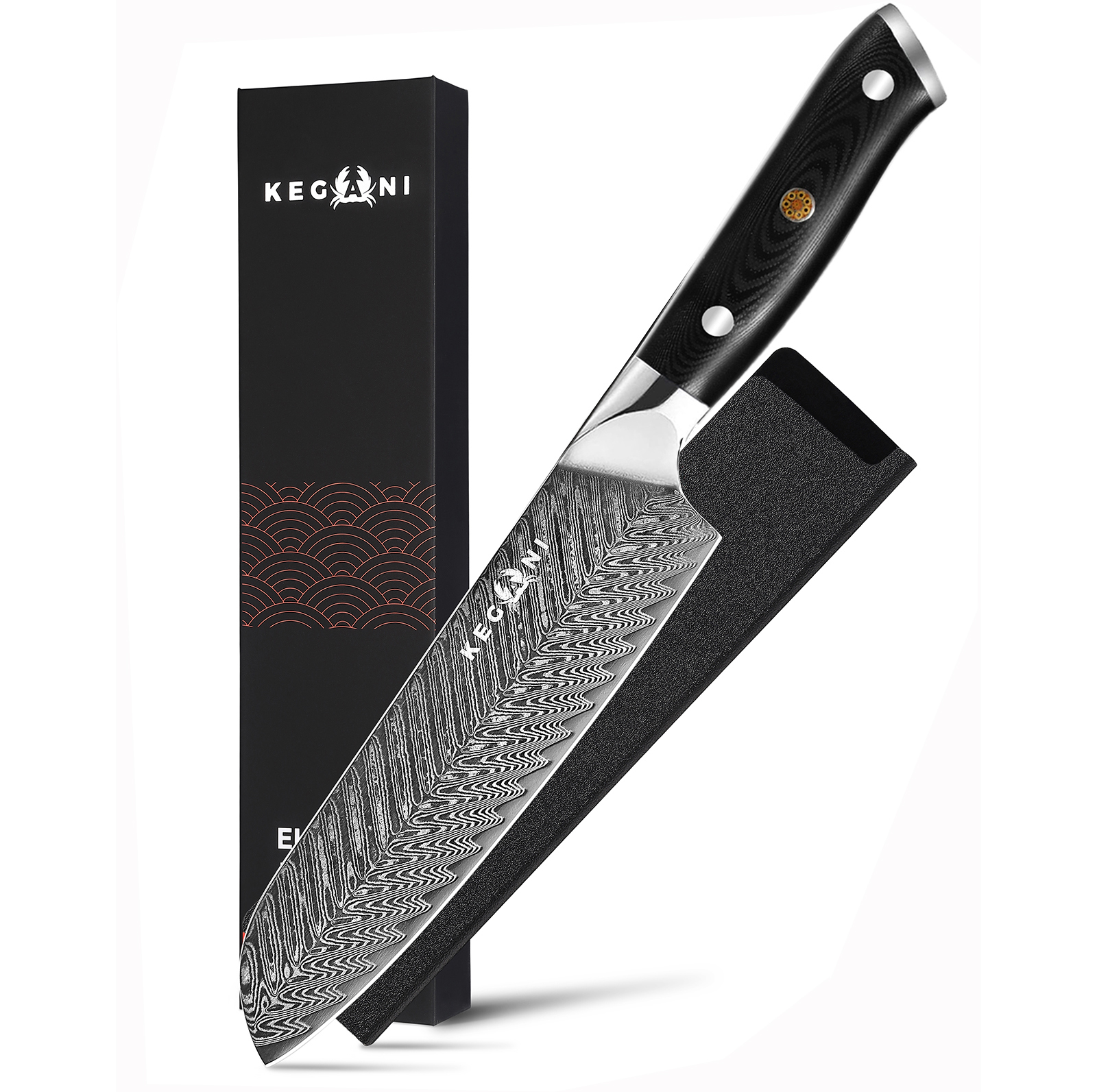 Kegani Santoku Knife Japanese Knife 7 Inch Damascus 73 Layers AUS-10 FullTang G10 Handle With Case Sheath