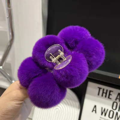 PINRex Rabbit Hair Ball Clip Large Hairpin Headwear - Purple