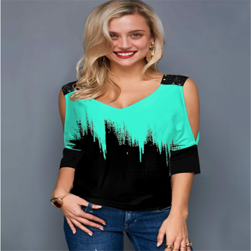 Title 1, Lente en zomer nieuwe off-the-shoulder T-shirt ...