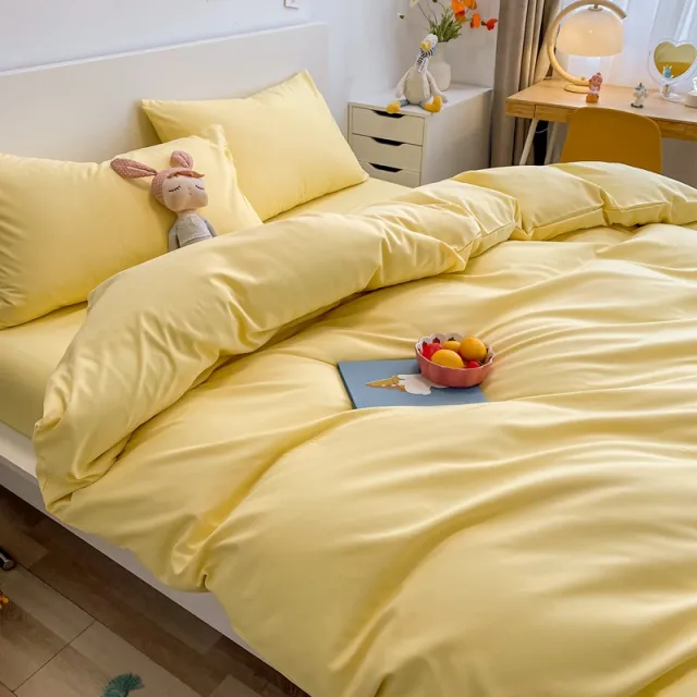 Washed Cotton Four piece Japanese Plaid Set Full Set Of Lemon Yellow - Shop at LoveMi