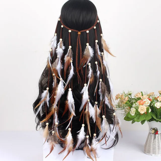 Bohemian Long Feather Headband Feather Hair Accessory Photo Color - Shop at LoveMi