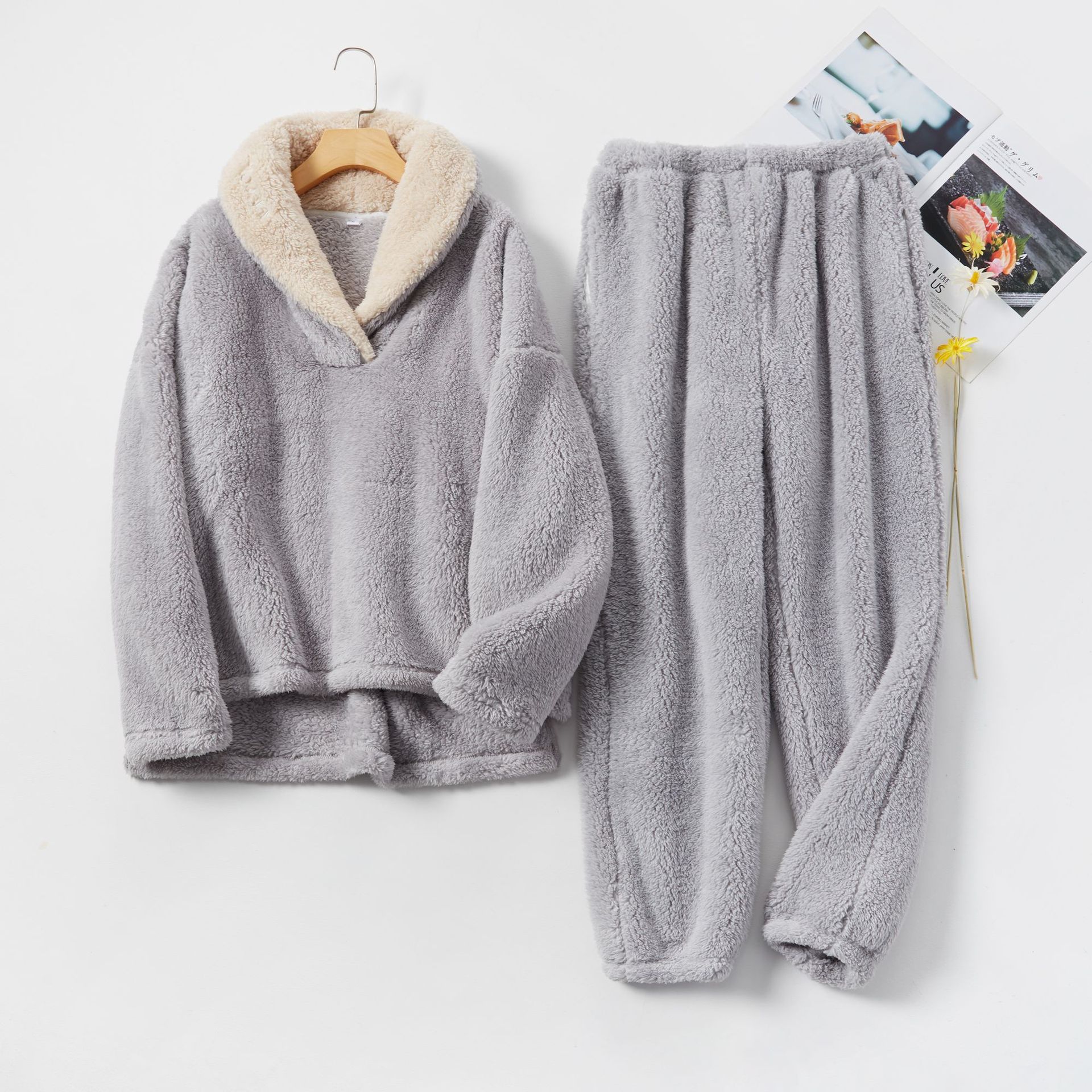 Coral Fleece Pajamas Women Autumn And Winter Pajamas Set Thickened Home Service