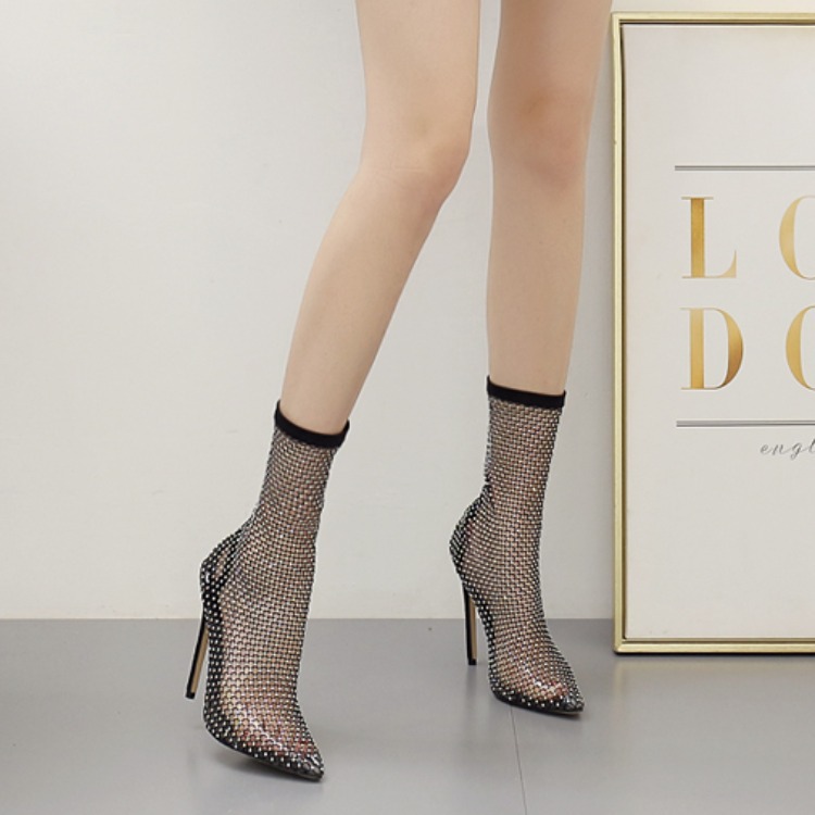 Title 3, Hollow Mesh Fishnet High-heel Ankle Boots